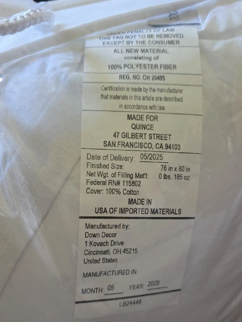 Quince White Mattress Topper - King